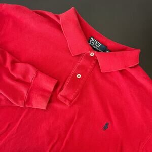 VTG Polo Ralph Lauren Polo Shirt Mens Big 2XB Red‎ Long Sleeve Cotton Pony 90s